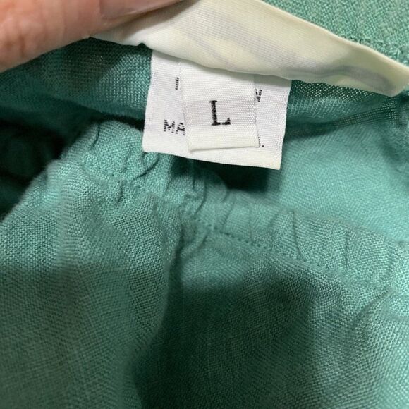 bryn walker womens solid green 100% linen midi skirt large - Picture 4 of 5